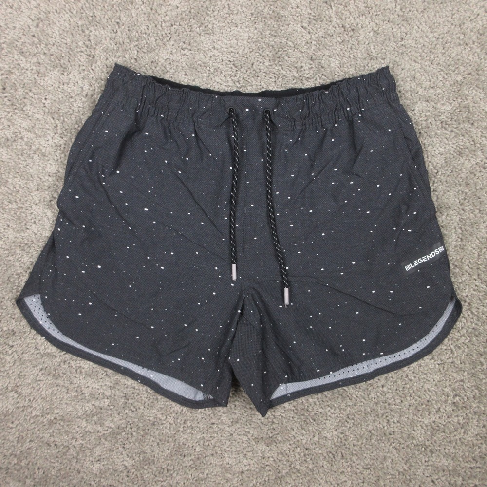 Legends Shorts Mens Medium Black Galaxy Speckled Performance Lined Gym 5"